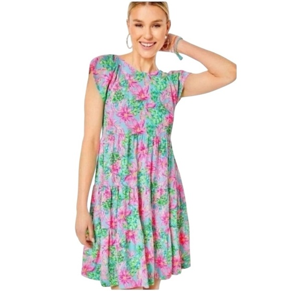 Lilly Pulitzer Dresses & Skirts - Lilly Pulitzer Geanna Short Sleeve Dress Surf Blue I’m So Shellegant Size S
